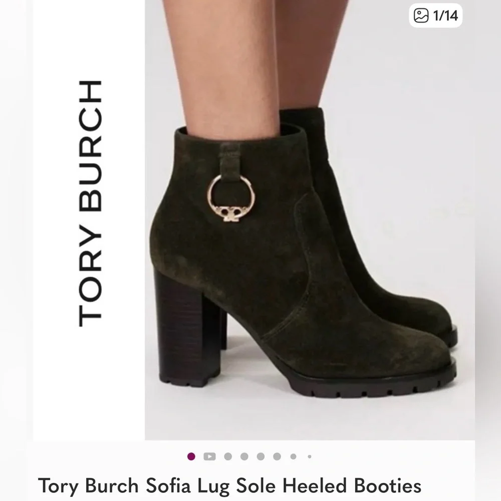 NWT Tory Burch Olive Suede Ankle Boots with Ring Detail 6